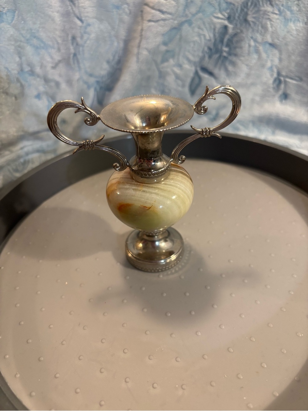 Silver and Cream Onyx Small Decorative Urn Vase